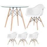 Mesa Redonda Tampo De Vidro 90 Cm + 3 Cadeiras Branco