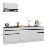 Armário De Cozinha Compacta 220cm Com Rodapé Veneza Multimóveis V2109 Branco/preto Branco/preto