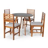 Conjunto Mesa De Jantar Laura 90cm E 4 Cadeiras Luna Estofadas Madeira Maciça Preto/cinza