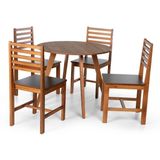 Conjunto Mesa De Jantar Laura 90cm Amadeirado E 4 Cadeiras Luna Assento Mdf Madeira Maciça Amadeirado/preto