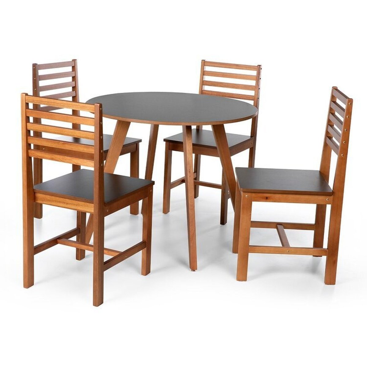 Conjunto Mesa De Jantar Laura 90cm E 4 Cadeiras Luna Assento Mdf Madeira Maciça Preto