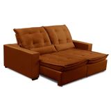 Sofa Retratil Reclinavel 2 Lugares 2,70m Atlantis Veludo Laranja Lansofbr