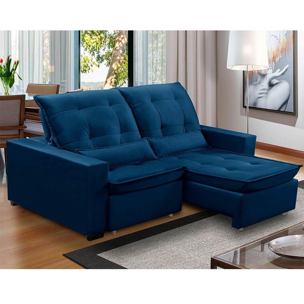 Sofa Retratil Reclinavel 2 Lugares 1,90m Atlantis Veludo Azul Marinho Lansofbr