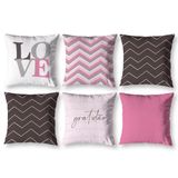 Kit 6 Capas De Almofada 40cm X 40cm Estampadas Chevron Rosa
