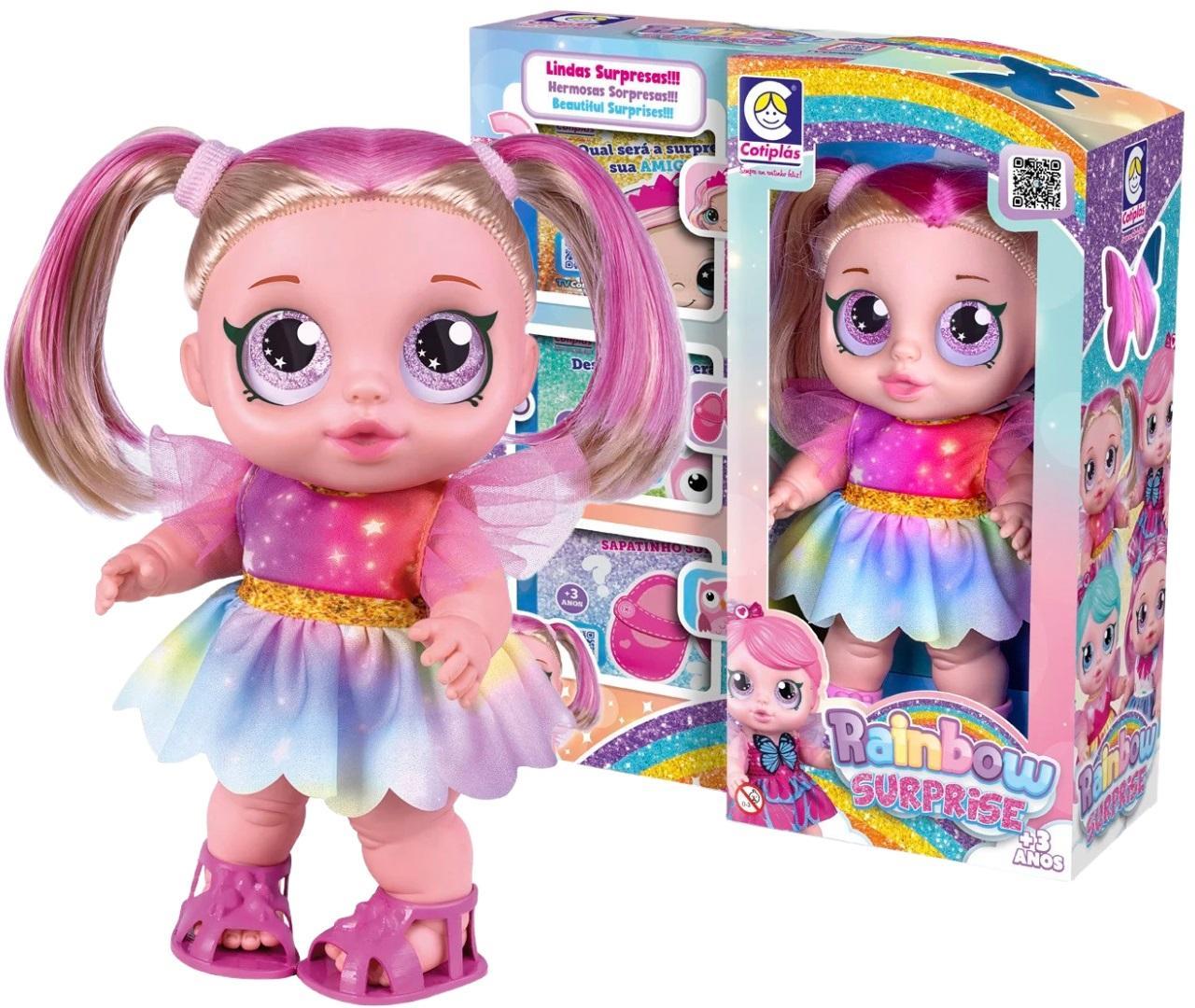 Boneca Rainbow Acessórios Surpresas Vinil Articulada Loira