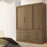 Guarda-roupa Casal 3 Portas De Correr 9 Gavetas Click Jatoba