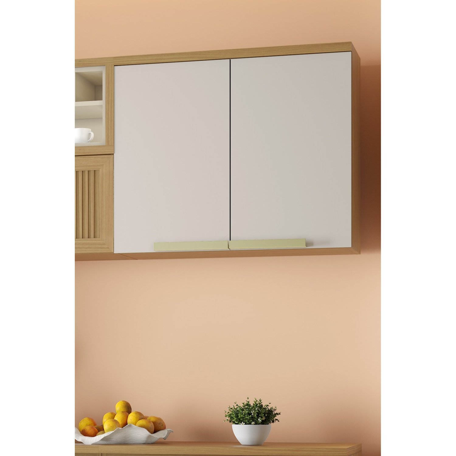 Armário Aéreo De Cozinha 80cm 2 Portas New Porto 100% Mdf Freijó/off White