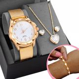 Relogio Feminino Prova Dagua Pulseira Colar Dourado Coração