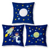 Kit 3 Capa De Almofada Infantil 40cm X 40cm Zíper Astronauta