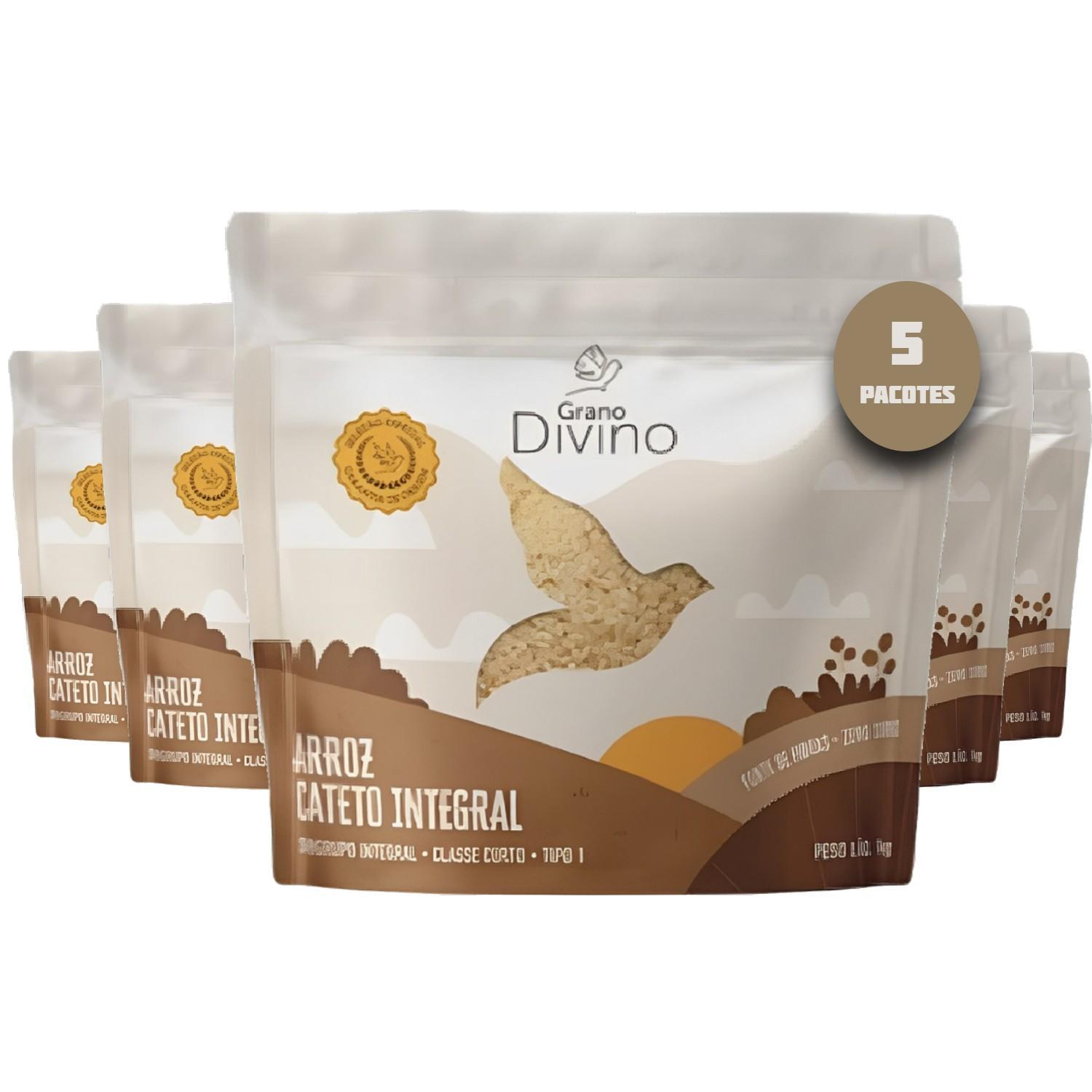 Arroz Grano Divino Cateto Integral 1kg (5 Pacotes)