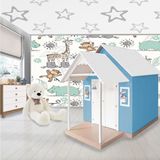 Casinha De Brinquedo Artesanal Mdf Com Telhado Branco-azul L12 - Gran Belo