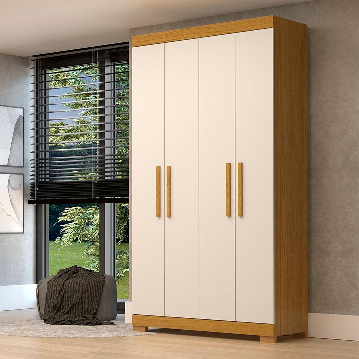 Guarda-roupa Solteiro 109,80cm 4 Portas 100% Mdf Papoulas Espresso Móveis Cinamomo/off White