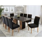 Conjunto Sala De Jantar Mesa Ayla 200cm Tampo Vidro/mdf Com 8 Cadeiras Elegance  Mel/preto