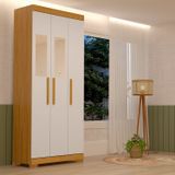 Guarda-roupa Solteiro 82,60cm 3 Portas Com Espelho 100% Mdf Papoulas Espresso Móveis Cinamomo/off White