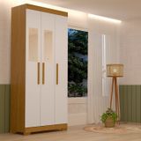 Guarda-roupa Solteiro 82,60cm 3 Portas Com Espelho 100% Mdf Papoulas Espresso Móveis Cinamomo/off White