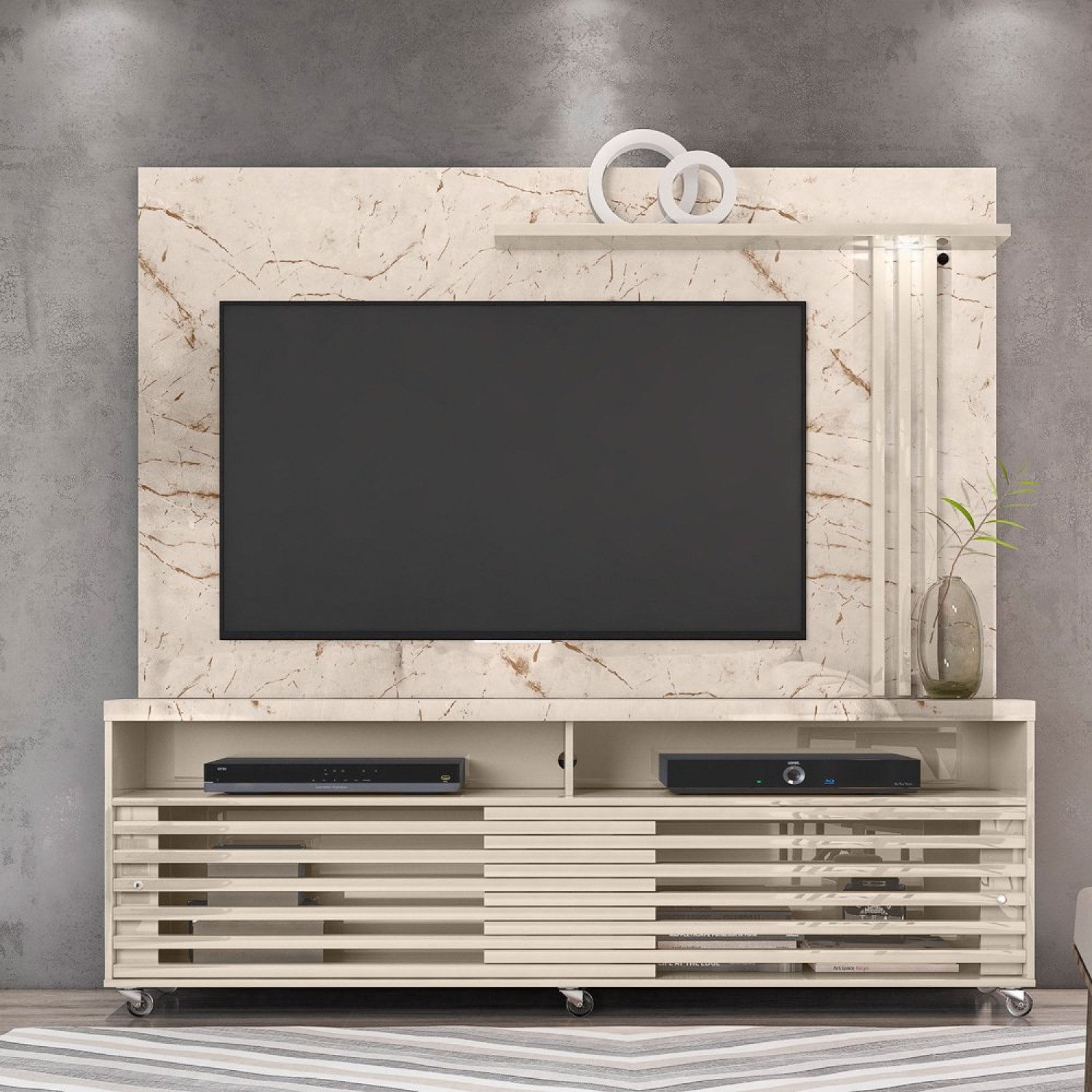 Rack Com Painel Para Tv Até 65 Polegadas 2 Portas 2 Nichos 182cm Frizz Madetec Calacata/off White