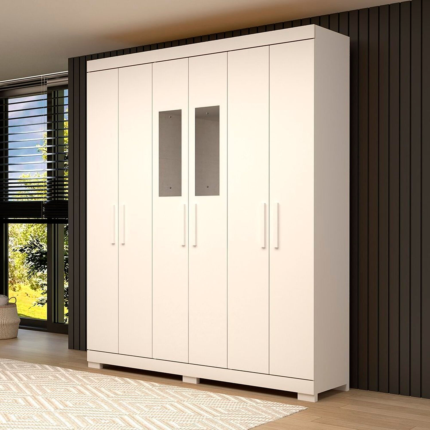 Guarda-roupa Casal 164,10cm 6 Portas 2 Gavetas Com Espelho 100% Mdf Papoulas Espresso Móveis Branco