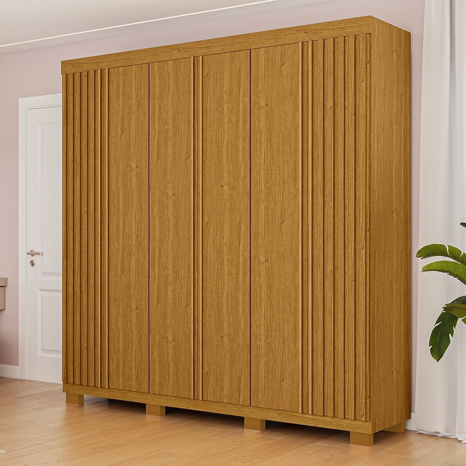 Guarda-roupa Casal 230,10cm 6 Portas Ripado 6 Gavetas 100% Mdf Magnólia Cinamomo