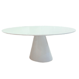 Mesa De Jantar Cone Oval 140x90 Cm Tampo Laca + Vidro Branca Base Branca Laca Branca + Vidro