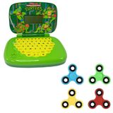 Kit Laptop Infantil Educativo Candide Tartarugas Ninja Bilíngue + 1 Fidget Spinner Sortido