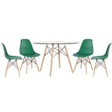 Mesa Redonda Eames Com Tampo De Vidro 120 Cm + 4 Cadeiras Eiffel Dsw Verde Escuro Verde-escuro