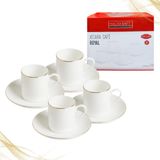 Jogo 4 Xícaras Com Pires Em Porcelana Branca Borda Dourada