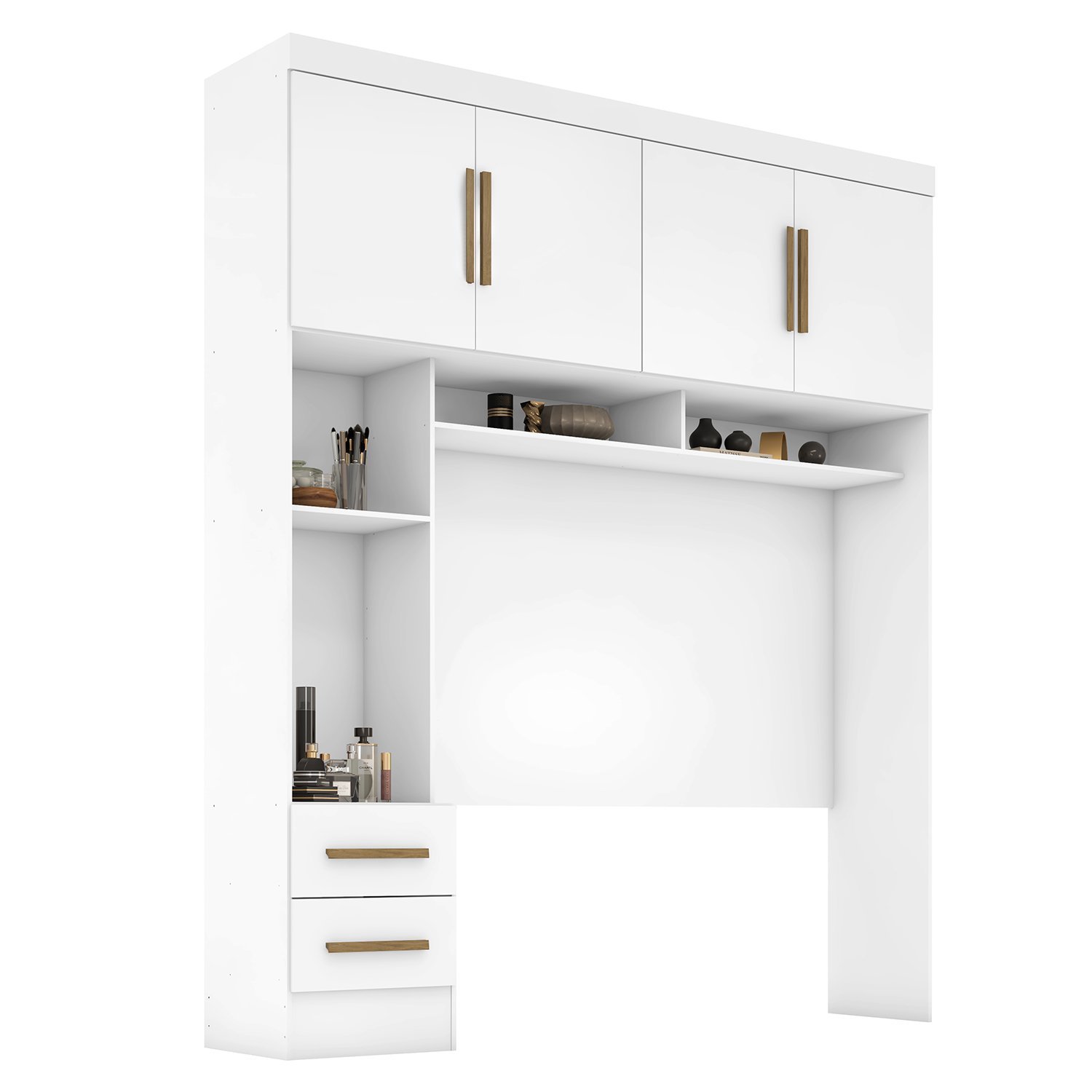 Módulo Closet Smart Aéreo Com Criado 2 Gavetas Com Maleiro Branco