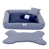 Kit Cama Pet Cachorro Ou Gato Chevron Azul Tam: G 04 Pecas