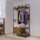 Closet Aberto Em Mdf 1 Porta 90x192cm Oasis Preto/nature