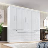 Guarda Roupa Casal Mdf 6 Portas 12 Gavetas Marselha Plus Branco