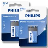 Pilha Alcalina 9v Philips Bateria 9 Volts 6lr61 6f22 Kit 2 Unidades