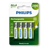 Pilha Recarregavel Aa Philips Bateria 2a 2500mah Pequena 4 Unidades