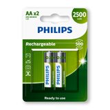 Pilha Recarregavel Aa Philips Bateria 2a 2500mah Pequena 2 Unidades