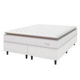 Cama Box Colchão Casal King Molas Ensacadas City Pillow Top 193x203x61cm Linho Branco / Bege Hellen - Suporta Até 110kg Por Pessoa