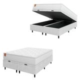 Cama Box Baú Colchão Casal King Molas Ensacadas Real 193x203x68cm Linho Branco Inducol - Suporta Até 130kg Por Pessoa