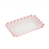 Mini Travessa Retangular Coração Borda Rosa 10,5x6,5x1,5cm