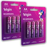 Pilha Recarregavel Aa Elgin Bateria 2a 2700mah Pequena Kit 8 Unidades