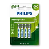 Pilha Recarregavel Aaa Philips Bateria 3a 1000mah Palito 4 Unidades