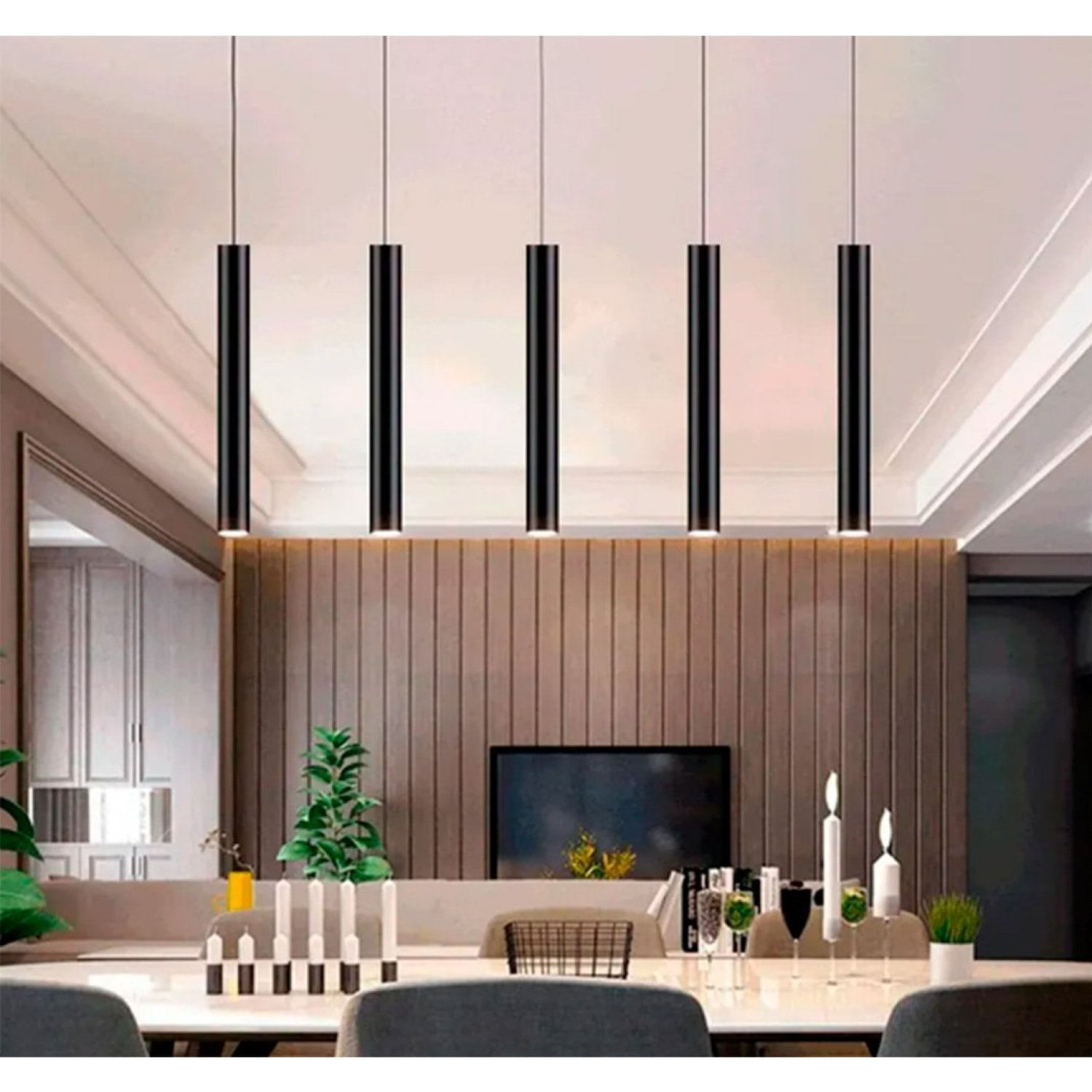 Pendente Industrial Tubo 40cm Cilíndrico Alumínio Preto Mr11 Sem Lâmpada Preto