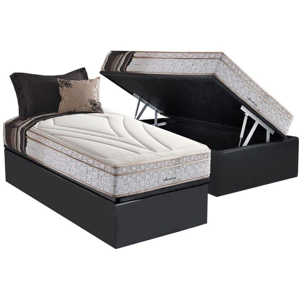 Cama Box Baú Solteiro: Colchão Molas Herval Maxspring American + Base Crc Suede Gray(88x188)