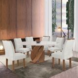 Conjunto Mesa Luna 120cm Com 6 Cadeiras Arizona Tampo Redondo Plus Com Vidro Chocolate/off White/gelo