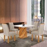 Conjunto Mesa Luna 100cm Com 4 Cadeiras Arizona Tampo Slim Plus Com Vidro Cinamomo /off White/bege