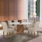 Conjunto Mesa Luna 120cm Com 6 Cadeiras Arizona Tampo Redondo Plus Com Vidro Chocolate/off White/bege