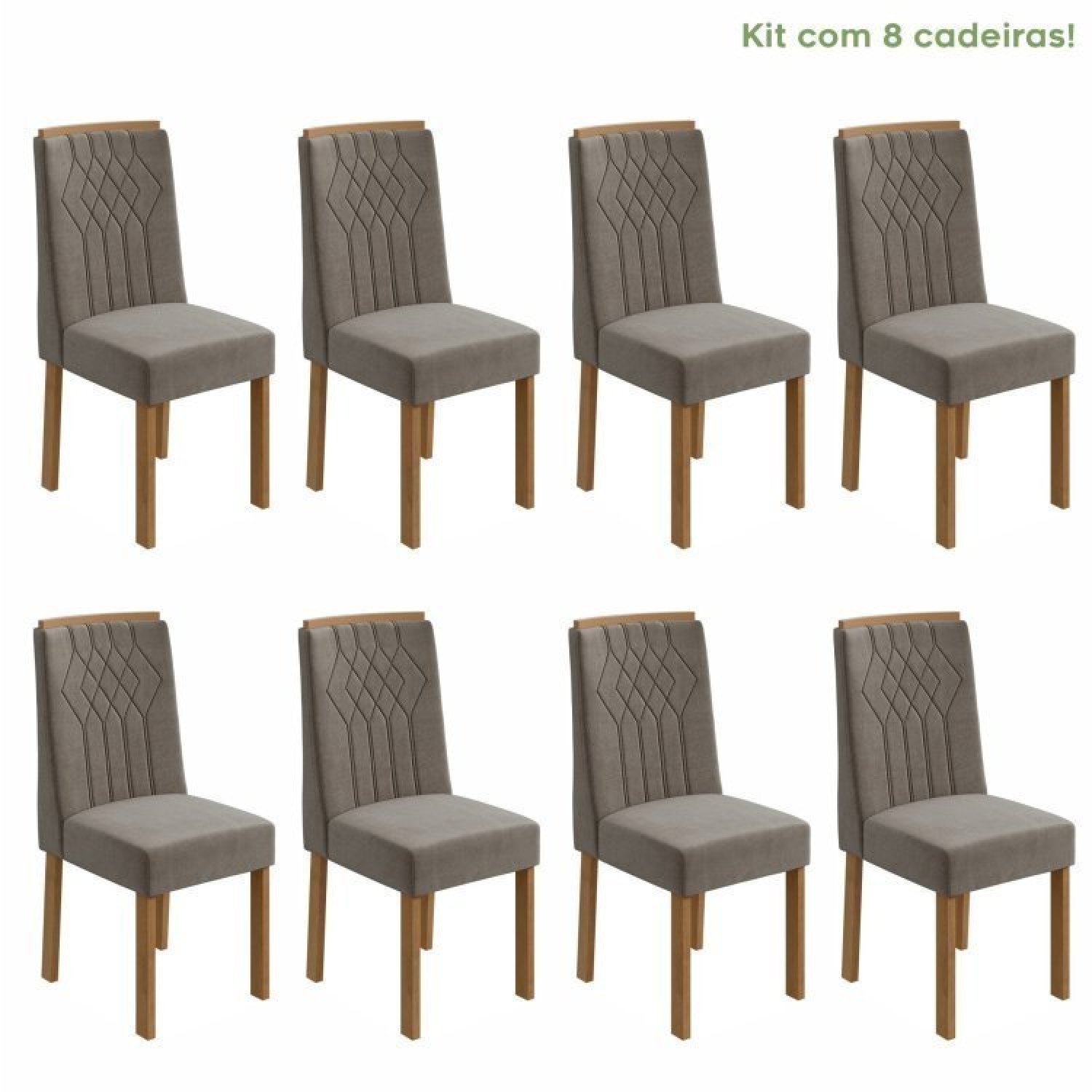 Conjunto Com 8 Cadeiras Para Sala De Jantar Exclusive Amêndoa Clean/animale Bege