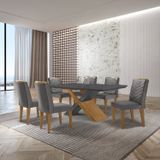 Mesa Valentina 180 Tampo MDF Canto Reto com 6 Cadeiras Monique Grafite/Imbuia