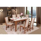 Conjunto De Sala De Jantar Mesa Retangular Giovana Com 6 Cadeiras Nobre Naturalle/off White