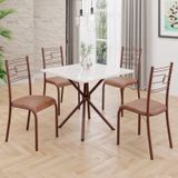 Conjunto Sala De Jantar Mesa Quadrada 70x70cm Tampo Mdp Off White 4 Cadeiras Paraty Courino Marrom / Marrom