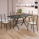 Conjunto Sala De Jantar Mesa Retangular 120x75cm Tampo Ardósia Indiana 4 Cadeiras Rio Creme / Preto Fosco