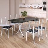 Conjunto Sala De Jantar Mesa Retangular 140x75cm Tampo Madeira Mdp Indiana 6 Cadeiras Rio Preto Floral / Branco