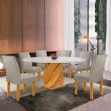 Conjunto Mesa Luna 120cm Com 6 Cadeiras Canela Tampo Redondo Plus Com Vidro Cinamomo /off White/claro